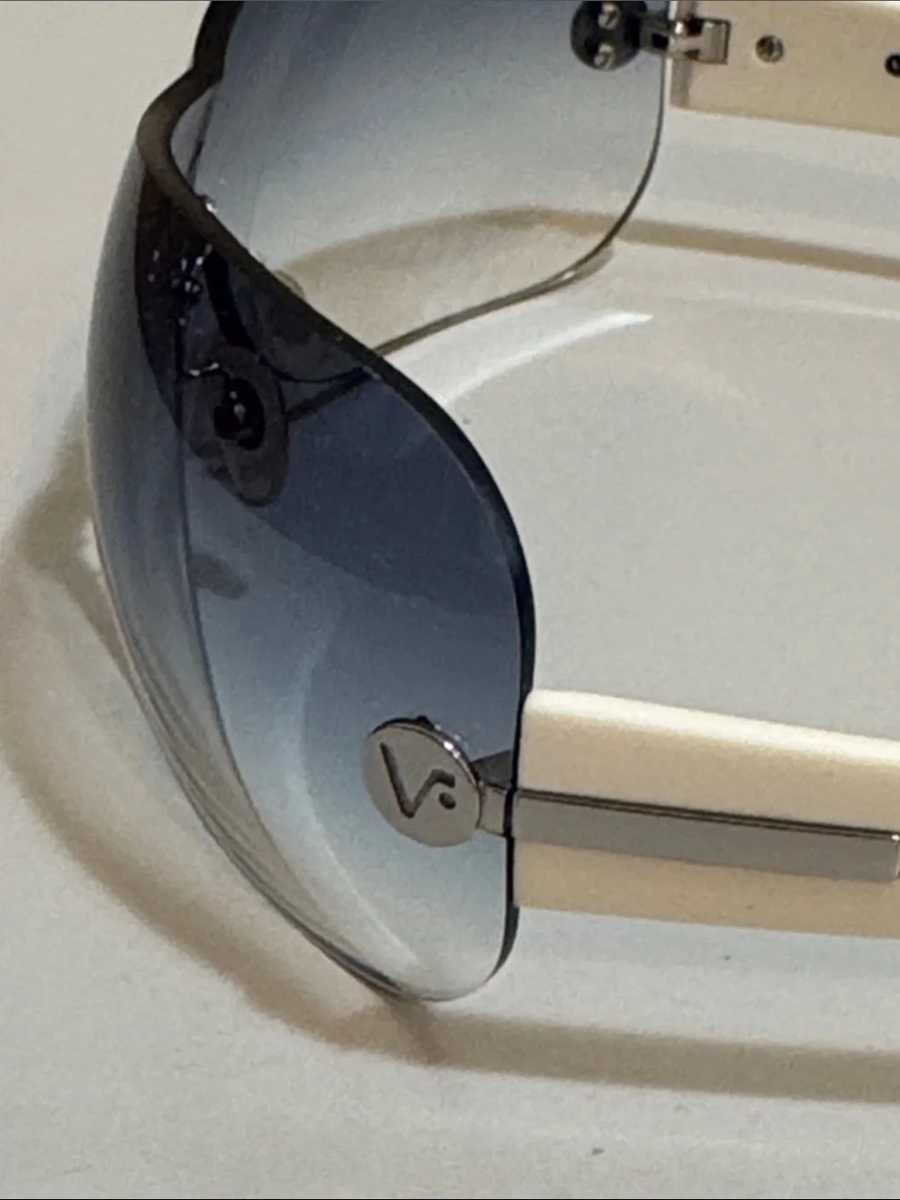 Vogue Women's White-Arm Shield Sunglasses with Gradient Blue Lens